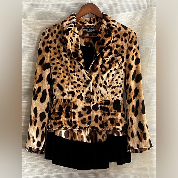 Dolce & Gabbana Jackets & Blazers - Dolce & Gabbana Leopard Velvet Blazer & Silk-Lined Skirt with Velvet Panel—2000s